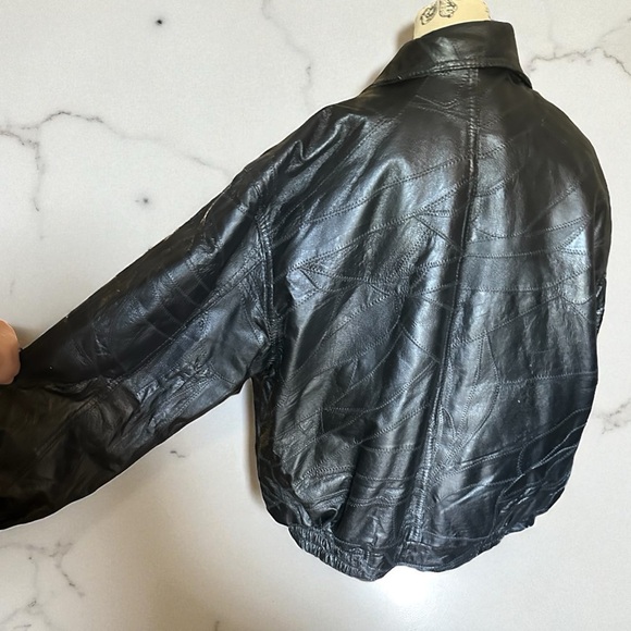 Leather Bomber Jacket Vintage Patchwork - Picture 6 of 13